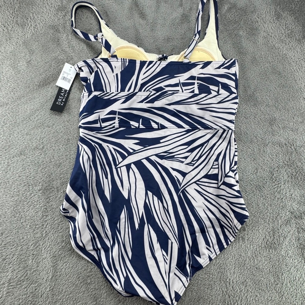 Dream by Miracle One Piece Swimsuit Women 10 Blue White NEW Palm Leaf 674229 - Picture 5 of 7